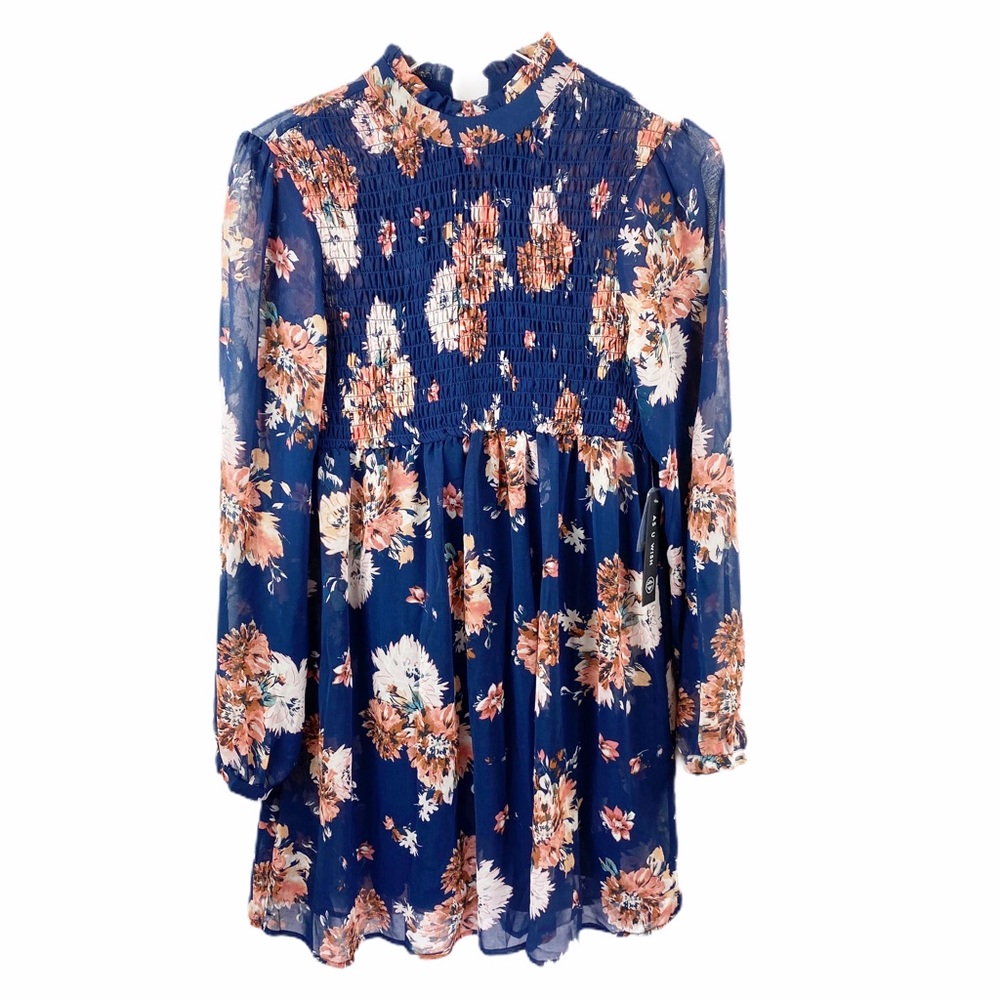 NWT As U Wish Blue Pink Floral Babydoll Dress Lagenlook Small